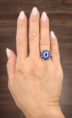 Bague en or blanc 18k avec saphir naturel et diamant de 2,00 ct