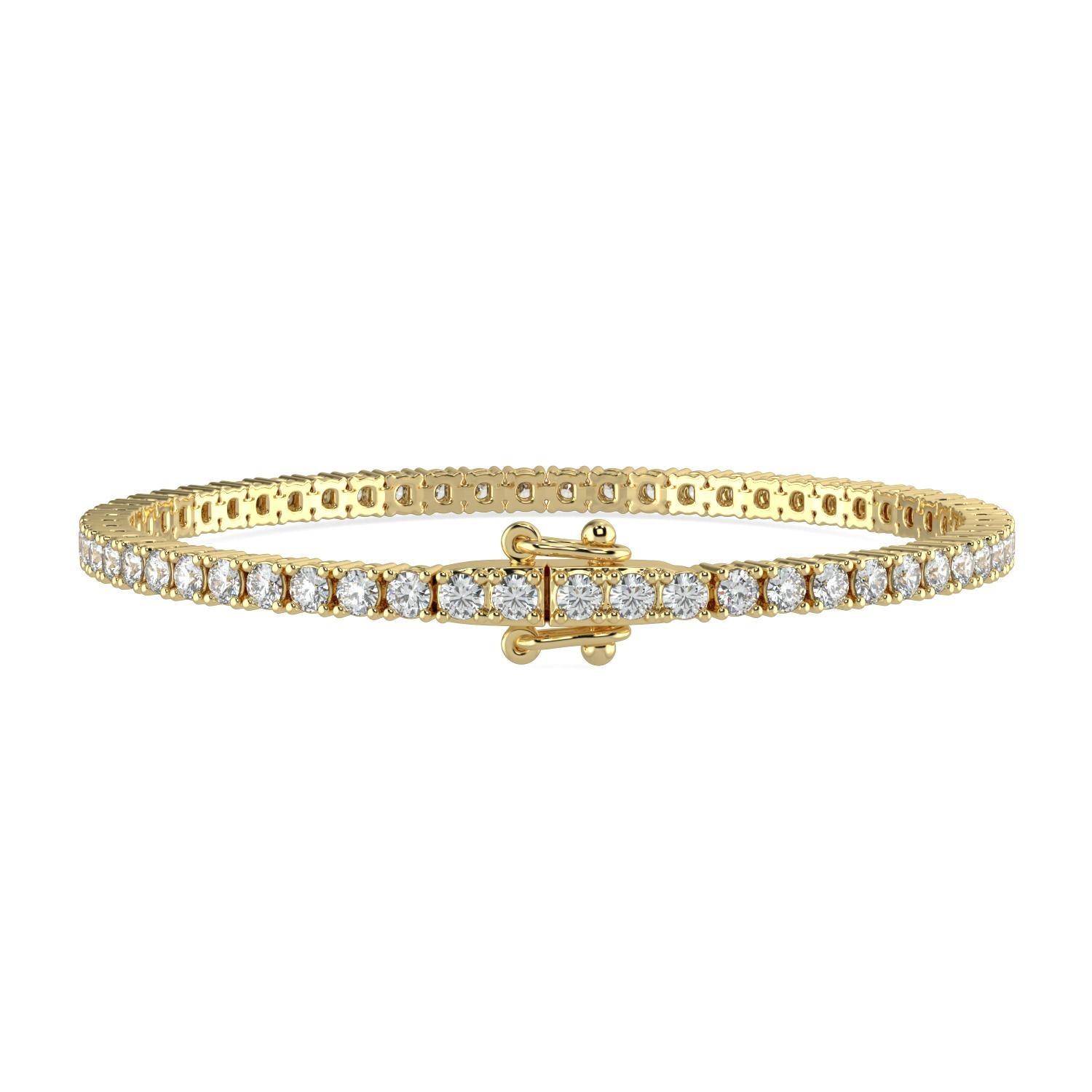 2.00 Ct Round Cut GH-SI Natural Diamond Classic Tennis Bracelet 4 Prong 14K Gold In New Condition For Sale In Los Angeles, CA