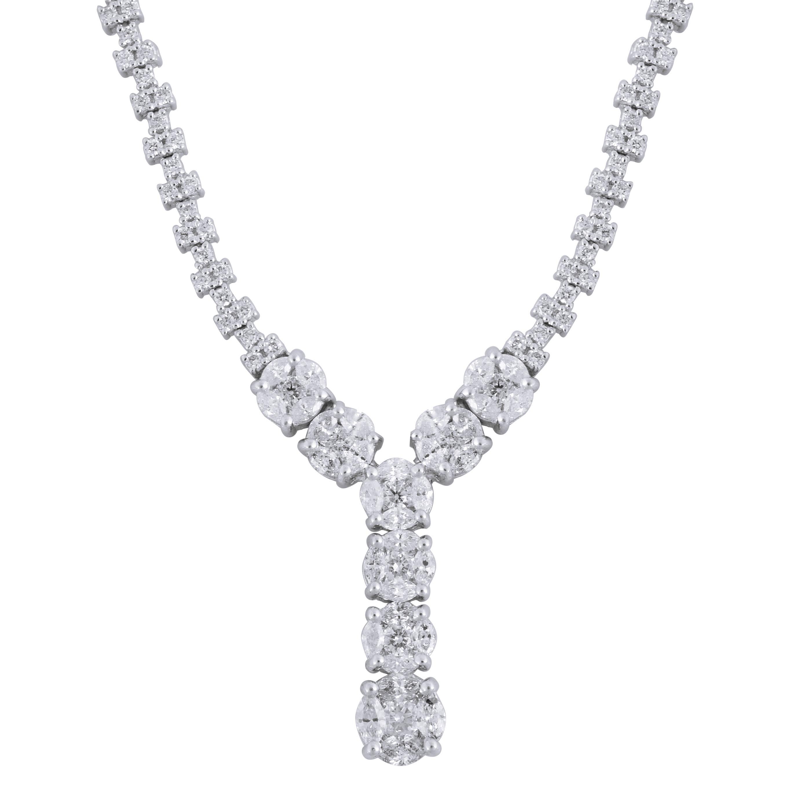 The necklace is designed to complement any wedding dress or formal attire, with its elegant and timeless style. The diamonds are carefully selected for their clarity and brilliance, ensuring that the necklace will shine brightly in any light.

This