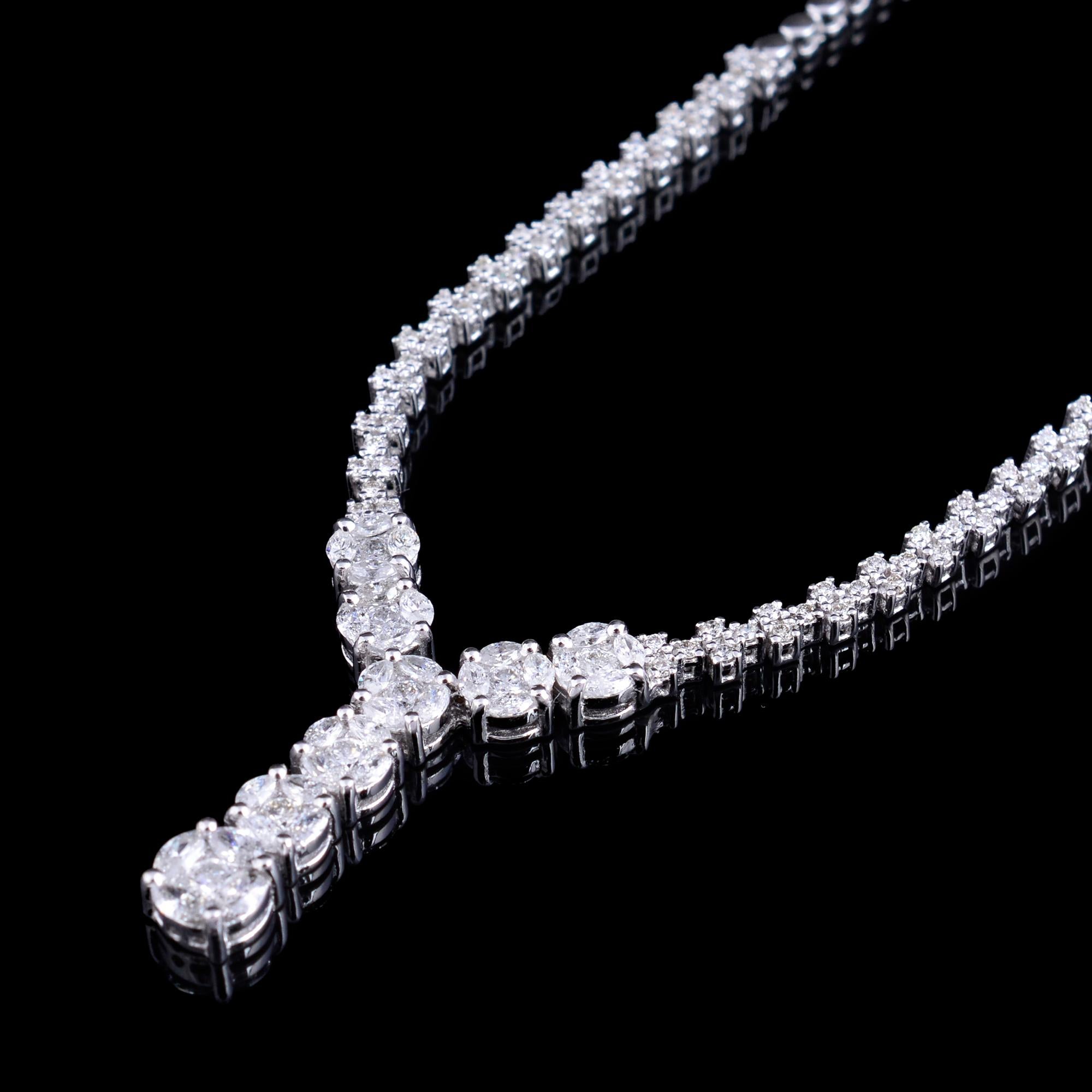 Modern 2.00 Ct SI Clarity HI Color Marquise Round Diamond Necklace 18 Karat White Gold For Sale