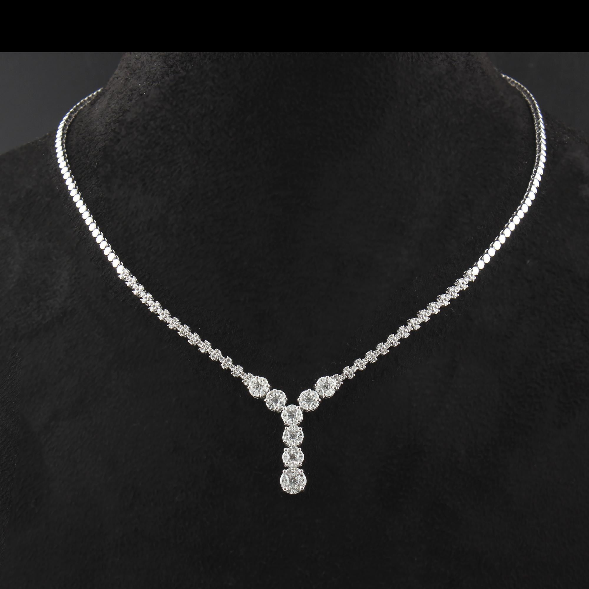 Marquise Cut 2.00 Ct SI Clarity HI Color Marquise Round Diamond Necklace 18 Karat White Gold For Sale
