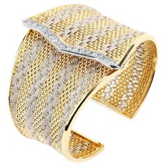 2.00 CTTW Diamond Hinged Cuff Bracelet With Tapered Width in Two-Tone 18K Gold 