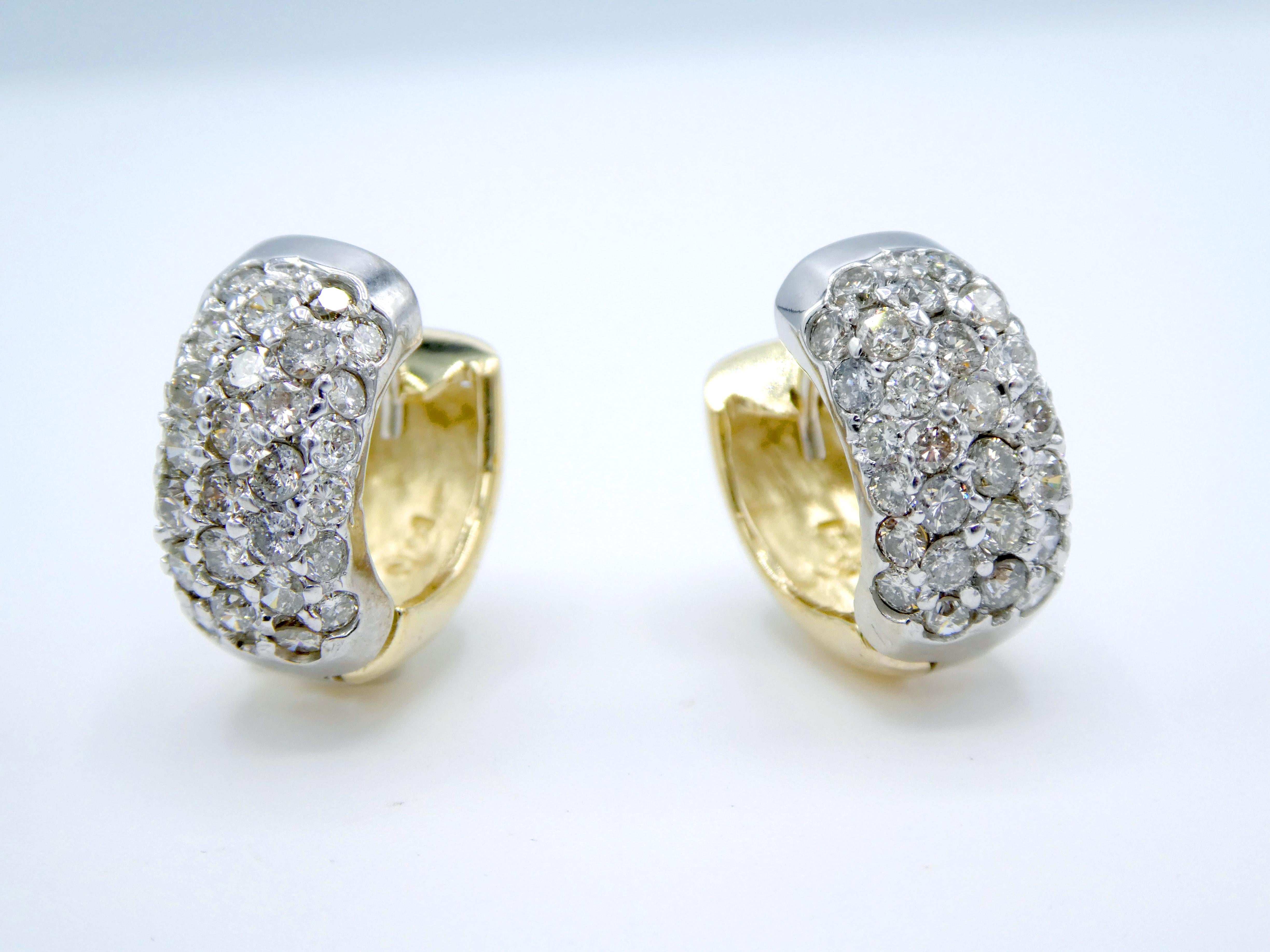 Round Cut 2.00 CTW 14K Gold Diamond Pave Mini Hoop Huggie Earrings