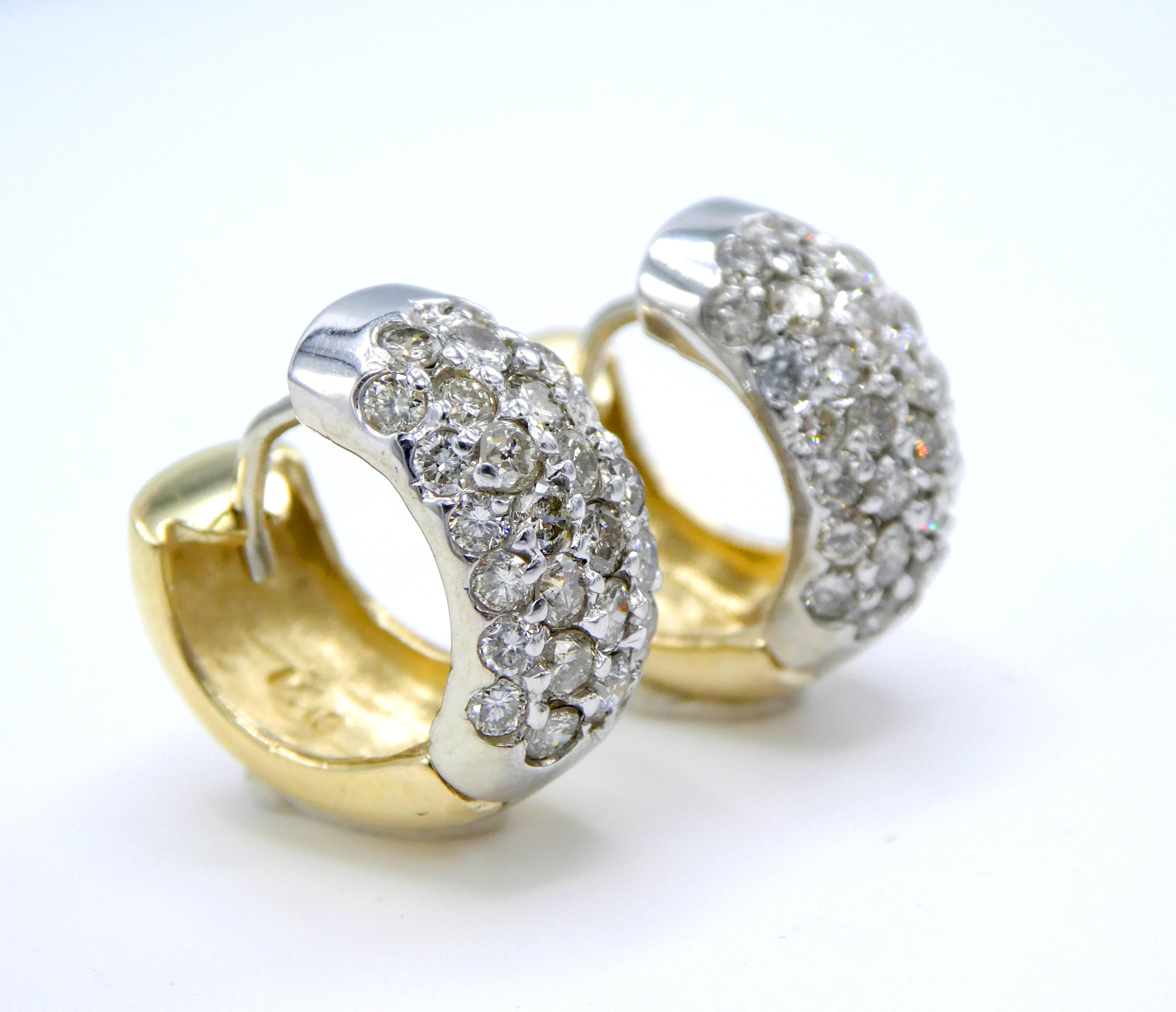 2.00 CTW 14K Gold Diamond Pave Mini Hoop Huggie Earrings In Good Condition In  Baltimore, MD