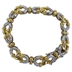 2.00 CTW Diamond 18 Karat Two Tone Gold Oval Link Modern Bracelet