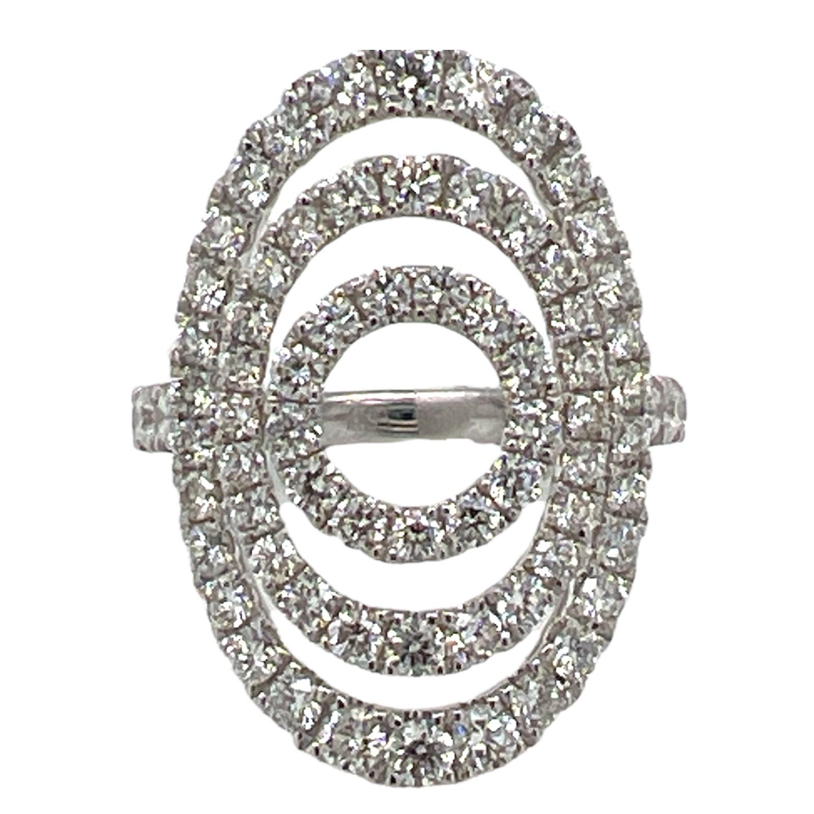 Round Cut 2.00 CTW Diamond 18 Karat White Gold Modern Open Circle Cocktail Ring  For Sale