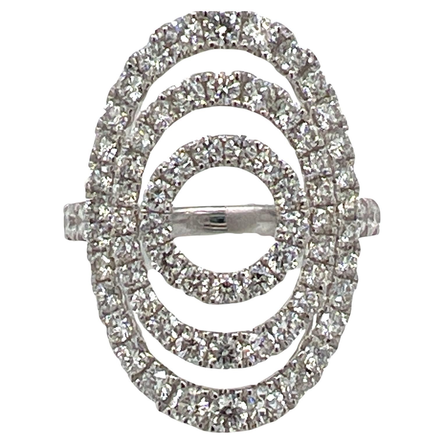 2.00 CTW Diamond 18 Karat White Gold Modern Open Circle Cocktail Ring  For Sale