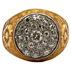 2.00 CTW Diamond Cluster 18 Karat Yellow Gold Vintage Ring Unisex