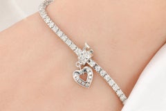 Bracciale tennis con diamanti da 2,00 CTW in oro bianco 14K con charme a forma di cuore