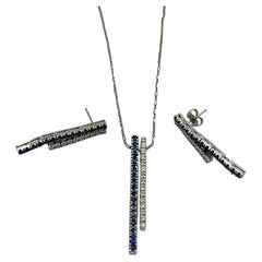 2.00 CTW Earrings & Pendant Matching Set with Sapphire & Diamond 14 Karat 