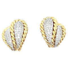 2.00 Ctw Pavé Diamond 18 Karat Two Tone Rope Frame Vintage Earclip Earrings