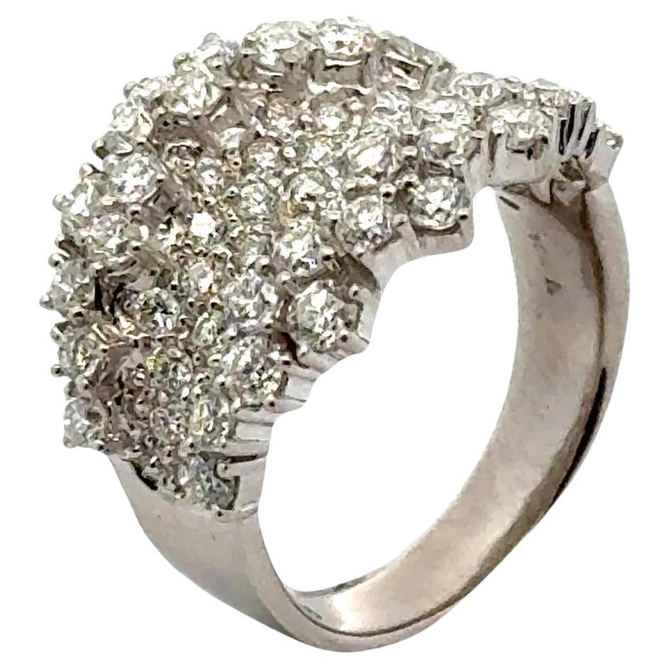 2.00 CTW Round Brilliant  Diamond 18 Karat White Gold Cluster Band Ring For Sale