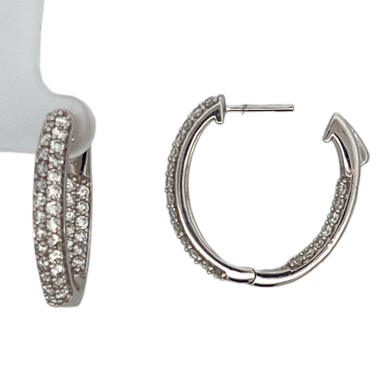 2.00 CTW Round Brilliant Diamond Oval Hoop Earrings 14K White Gold New
