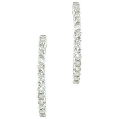 2.00 Carat Round Certifed Diamond Hoop Earring Shared prong in 14 Karat White