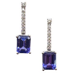 2.00 CTW Tanzanite & Diamond 14 Karat White Gold Drop Earrings