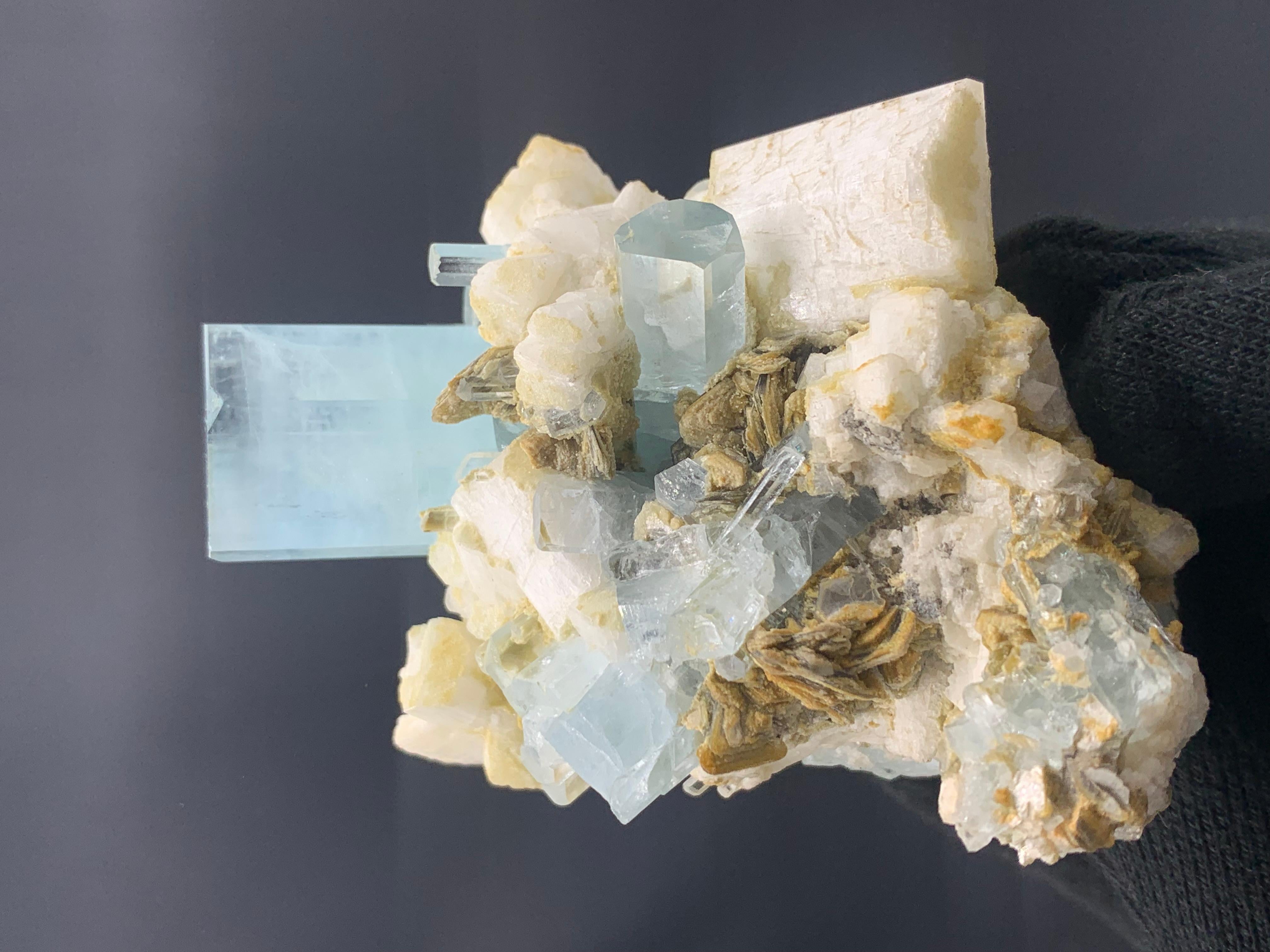 Pakistani 200 Gram Aquamarine Crystals Attached With Muscovite and Feldspar From Pakistan  For Sale
