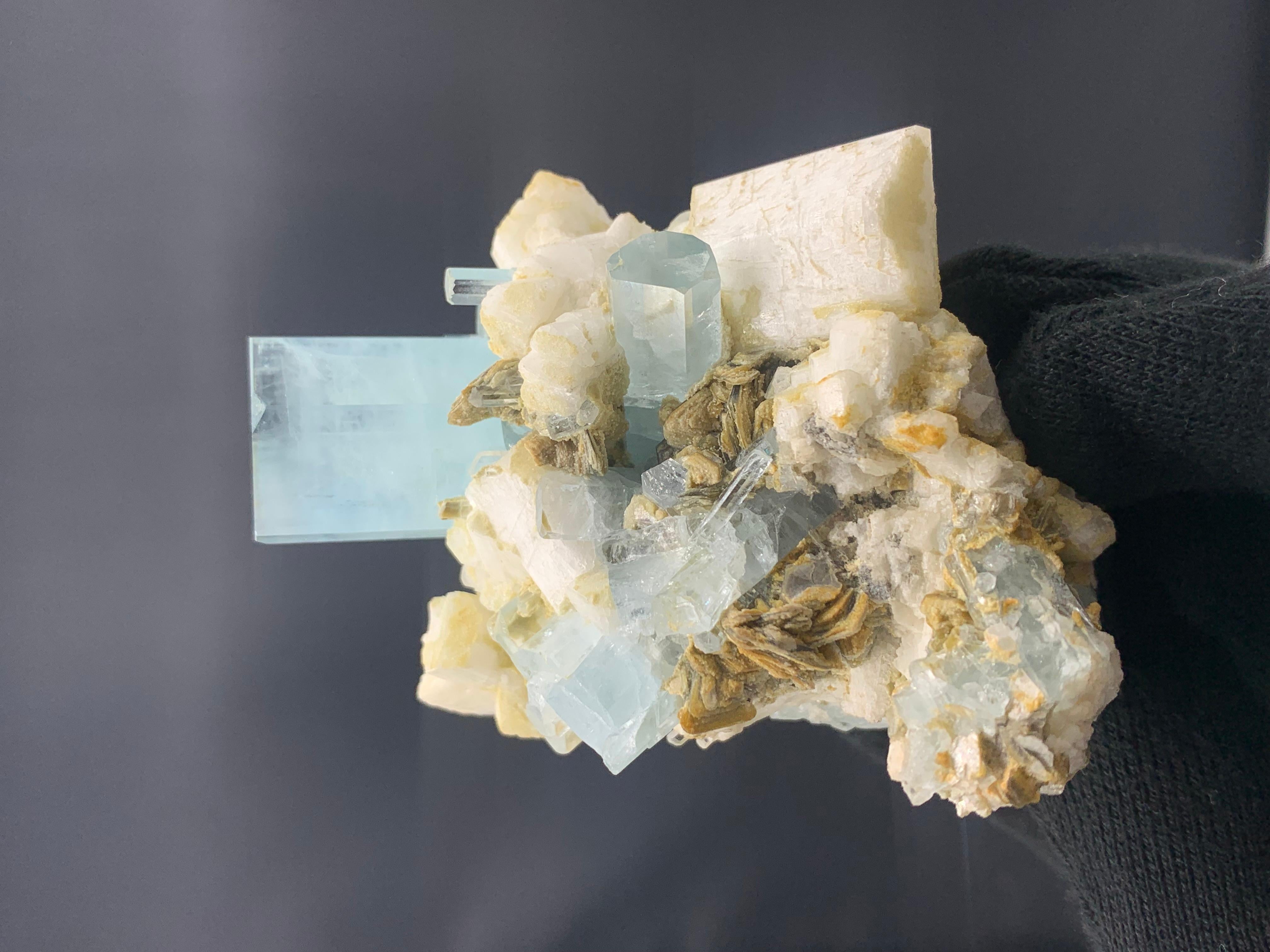 Other 200 Gram Aquamarine Crystals Attached With Muscovite and Feldspar From Pakistan  For Sale