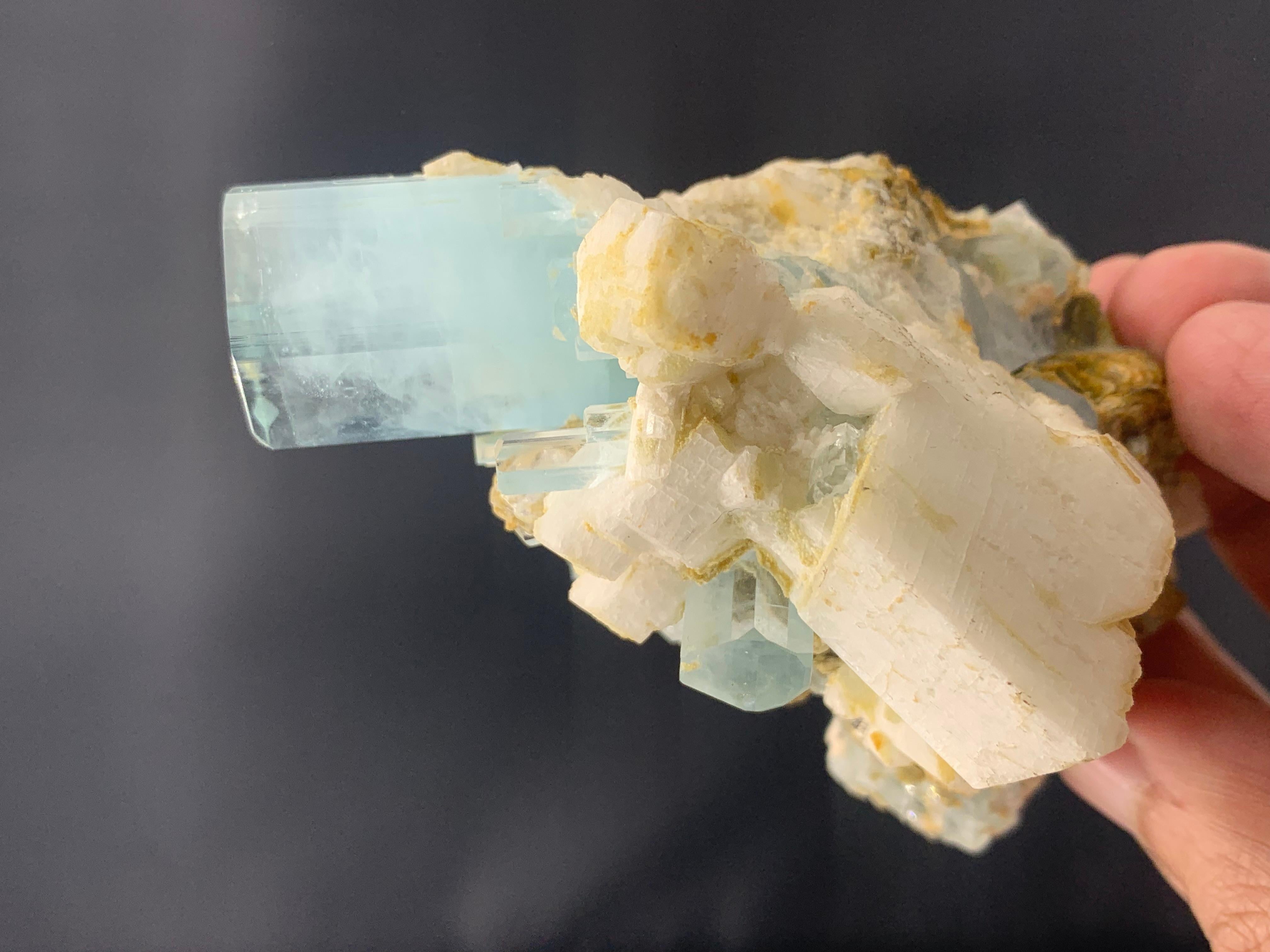 Rock Crystal 200 Gram Aquamarine Crystals Attached With Muscovite and Feldspar From Pakistan  For Sale