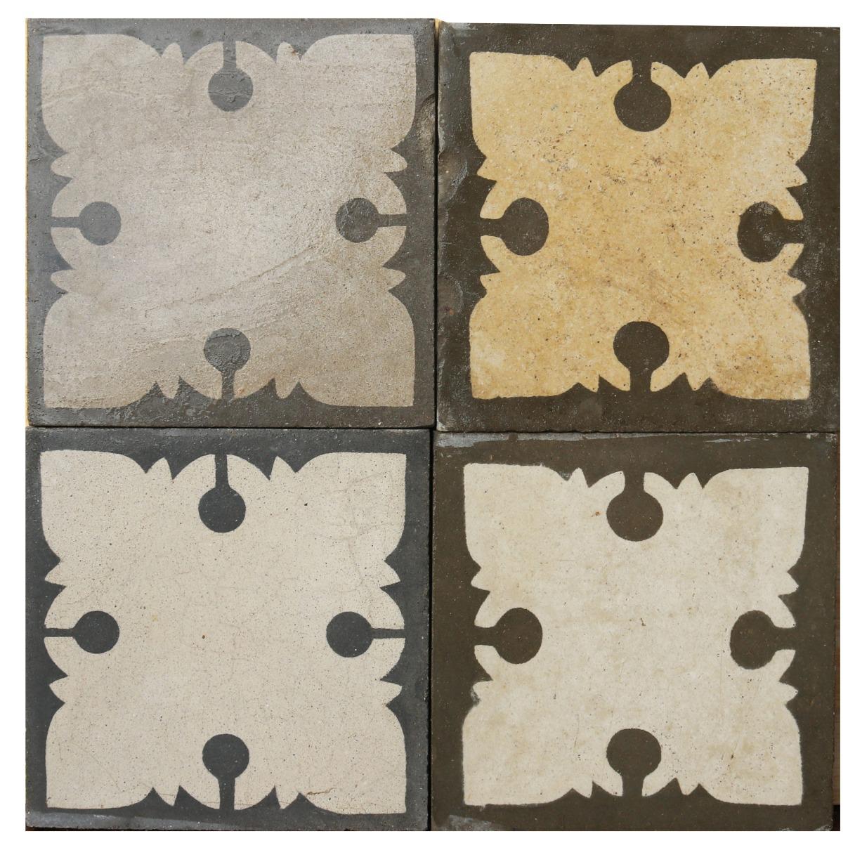 A set of 200 reclaimed encaustic cement floor tiles. These tiles will cover 8 m2 or 86 sq ft.