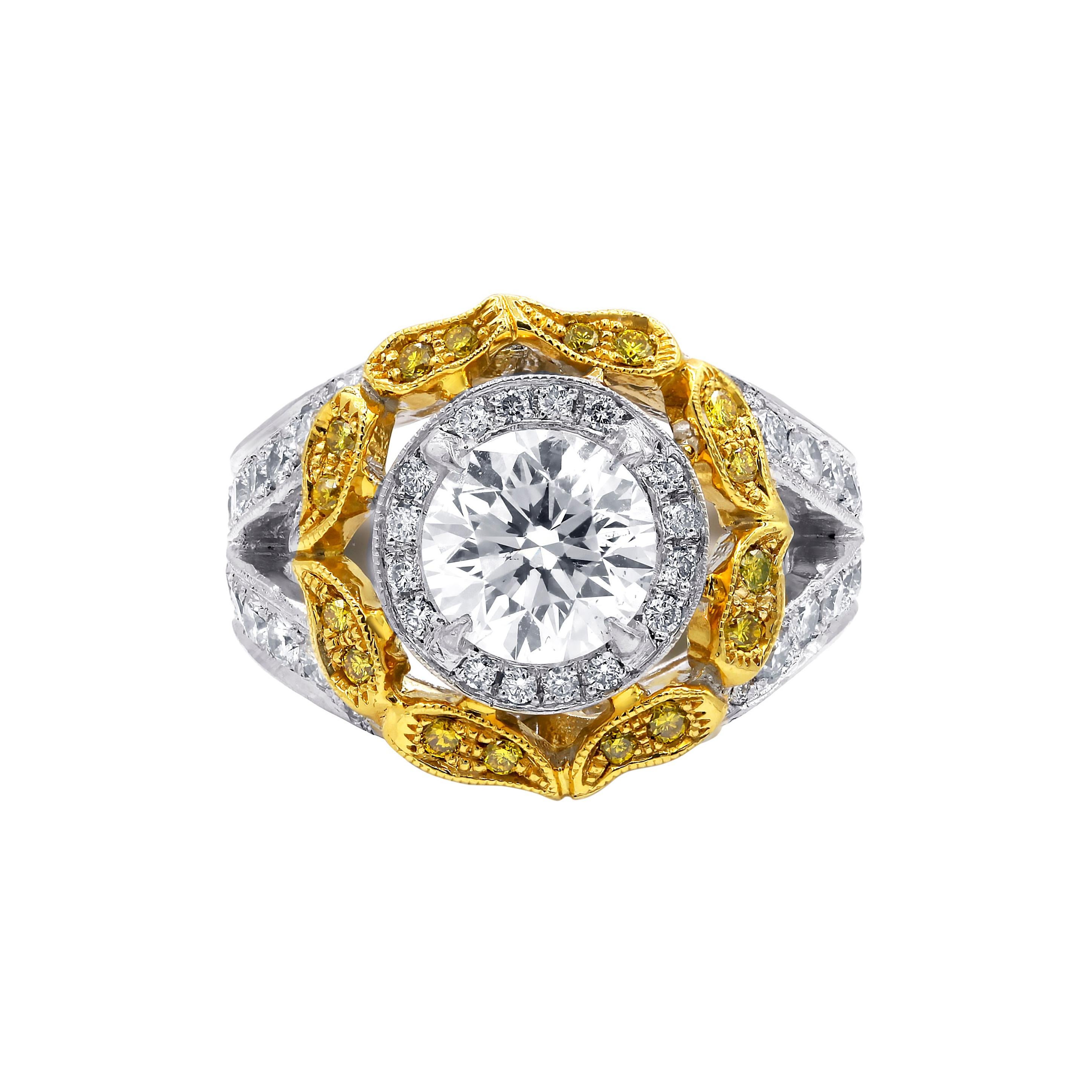 2.00 Round Fashion Ring Filigree Circle Design Around Center Stone & Split Shank For Sale