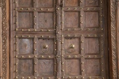 200 Years Old Highly Carved Metal Studded Grand Entry Door from a Mansion
