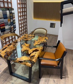 Custom Olive Wood Dining Table with Epoxy Resin, Metal U Legs, 130 cm