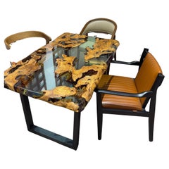 200 Years Olive Wood Epoxy Clear Resin Living Room Dining Table