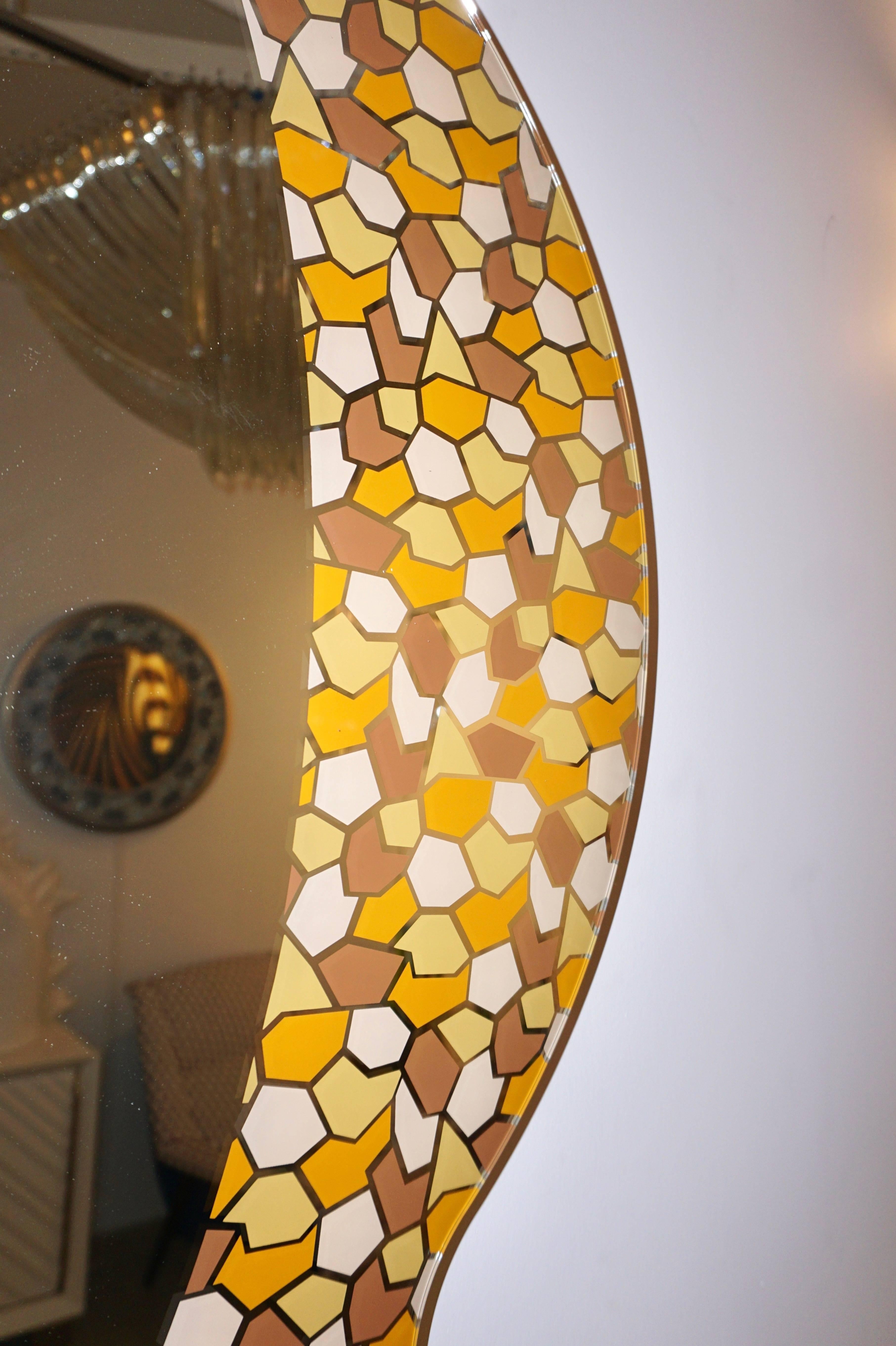 Hand-Crafted 2000 Alessandro Mendini for Glas Italia Postmodern Orange Yellow Brown Mirror For Sale