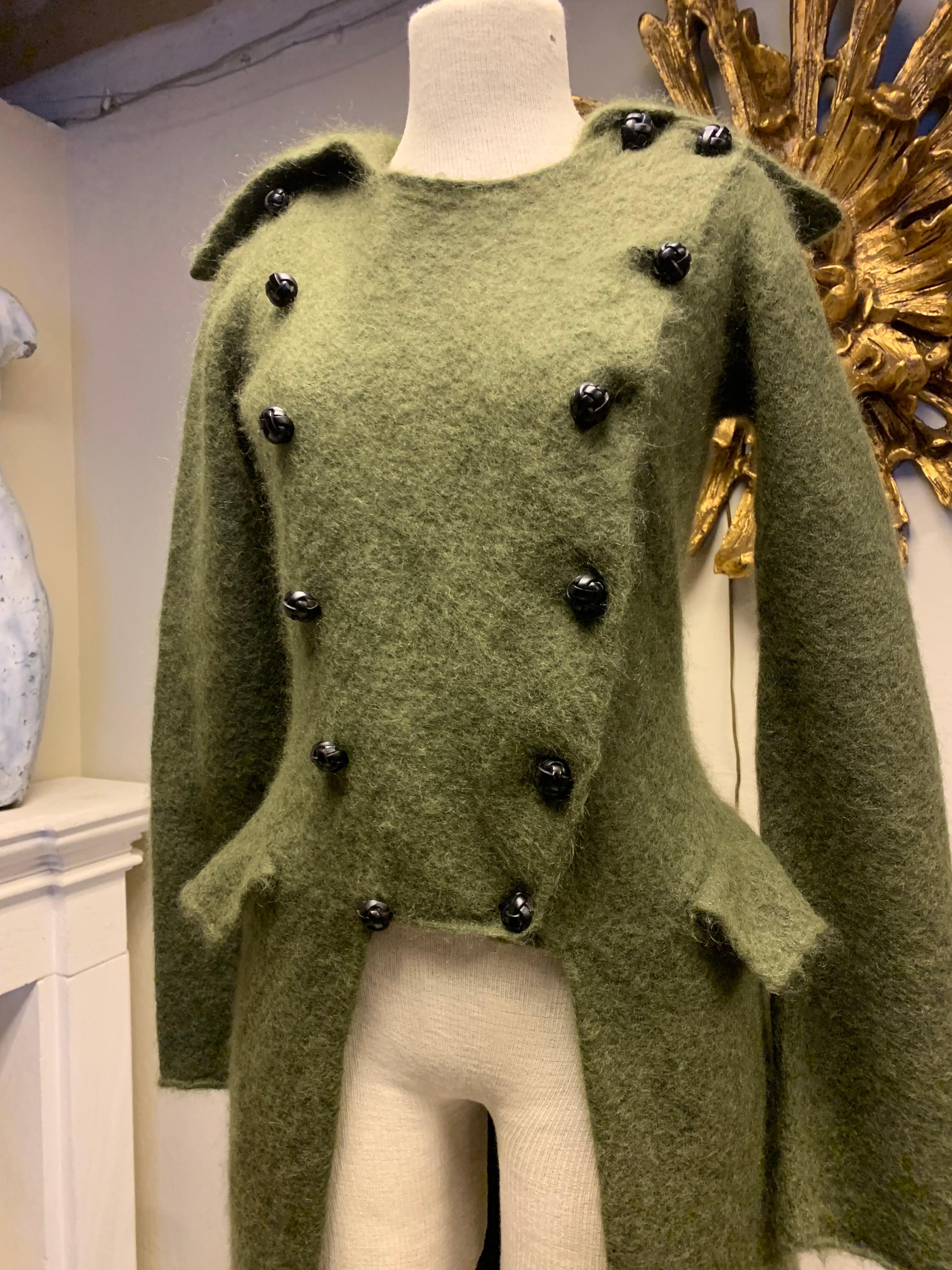 2006 Alexander McQueen Moss Kid Mohair Cut-Away Military Style Sweater Coat 3