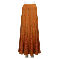 2000 AZZEDINE ALAIA orange floral intarsia knit maxi RUNWAY skirt