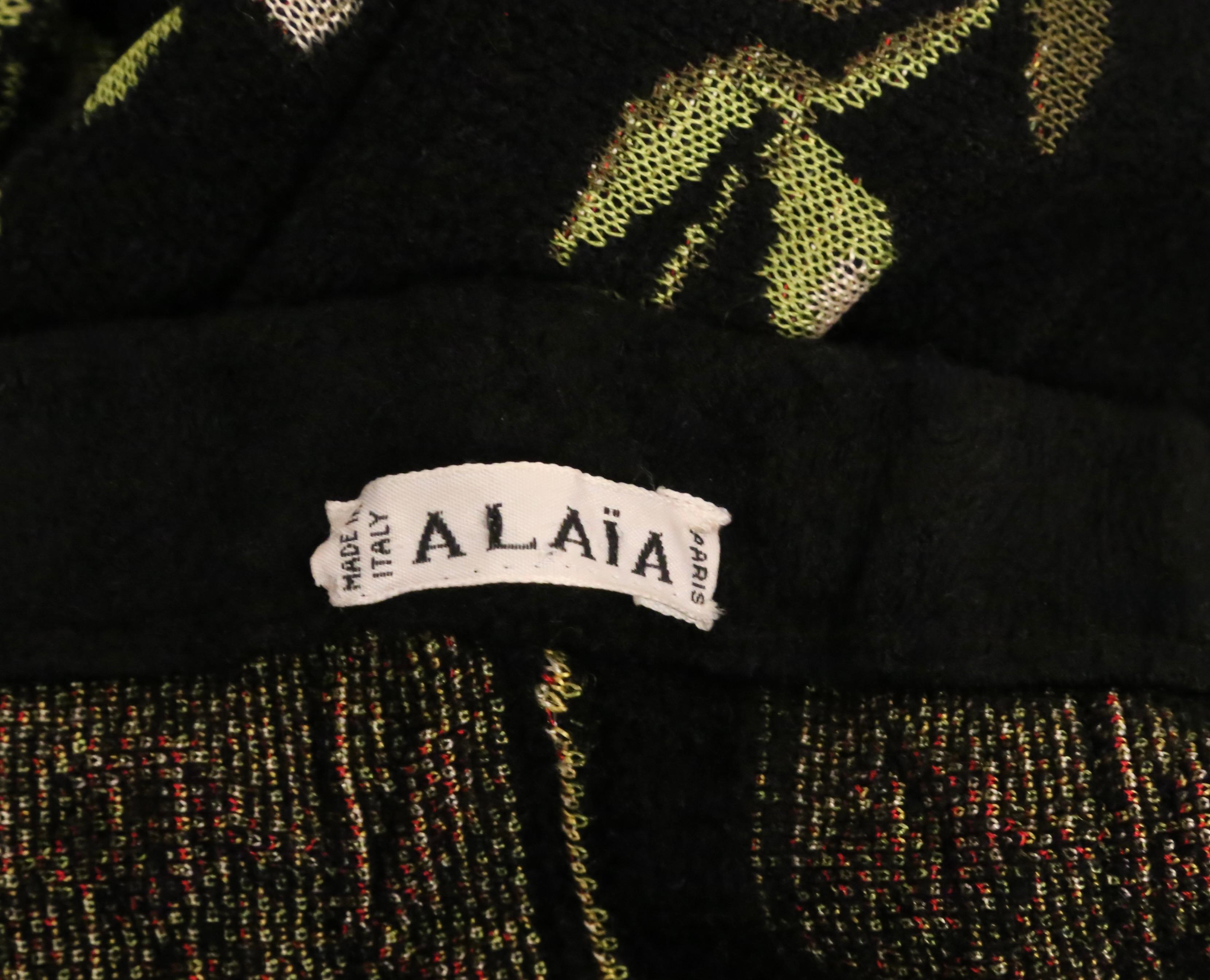 1999 AZZEDINE ALAIA maxi gonna in maglia intarsiata a fiori neri in vendita 4