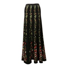 1999 AZZEDINE ALAIA jupe longue en tricot intarsia floral noir