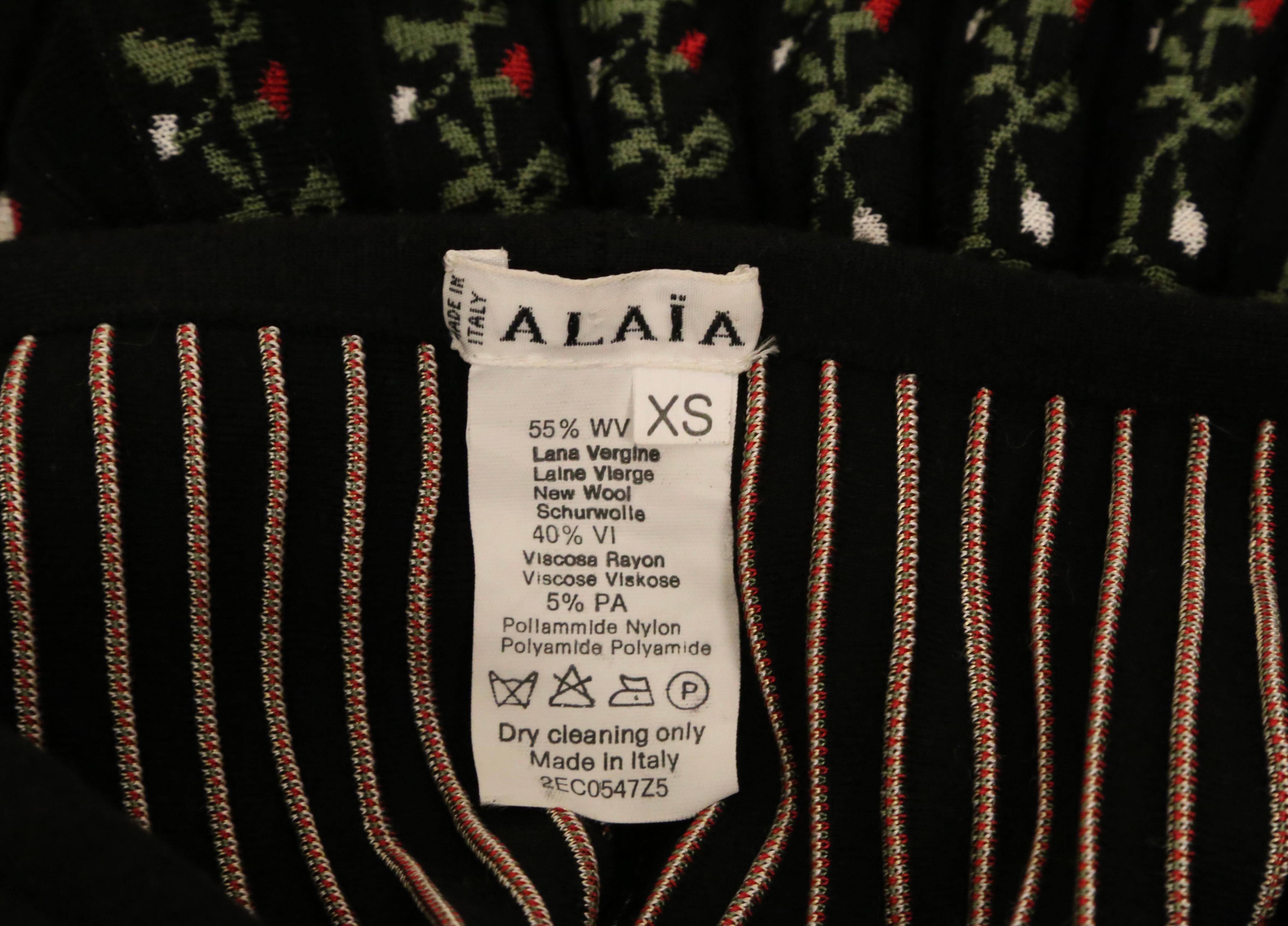 2000 AZZEDINE ALAIA falda de punto de intarsia floral negra RUNWAY en venta 6