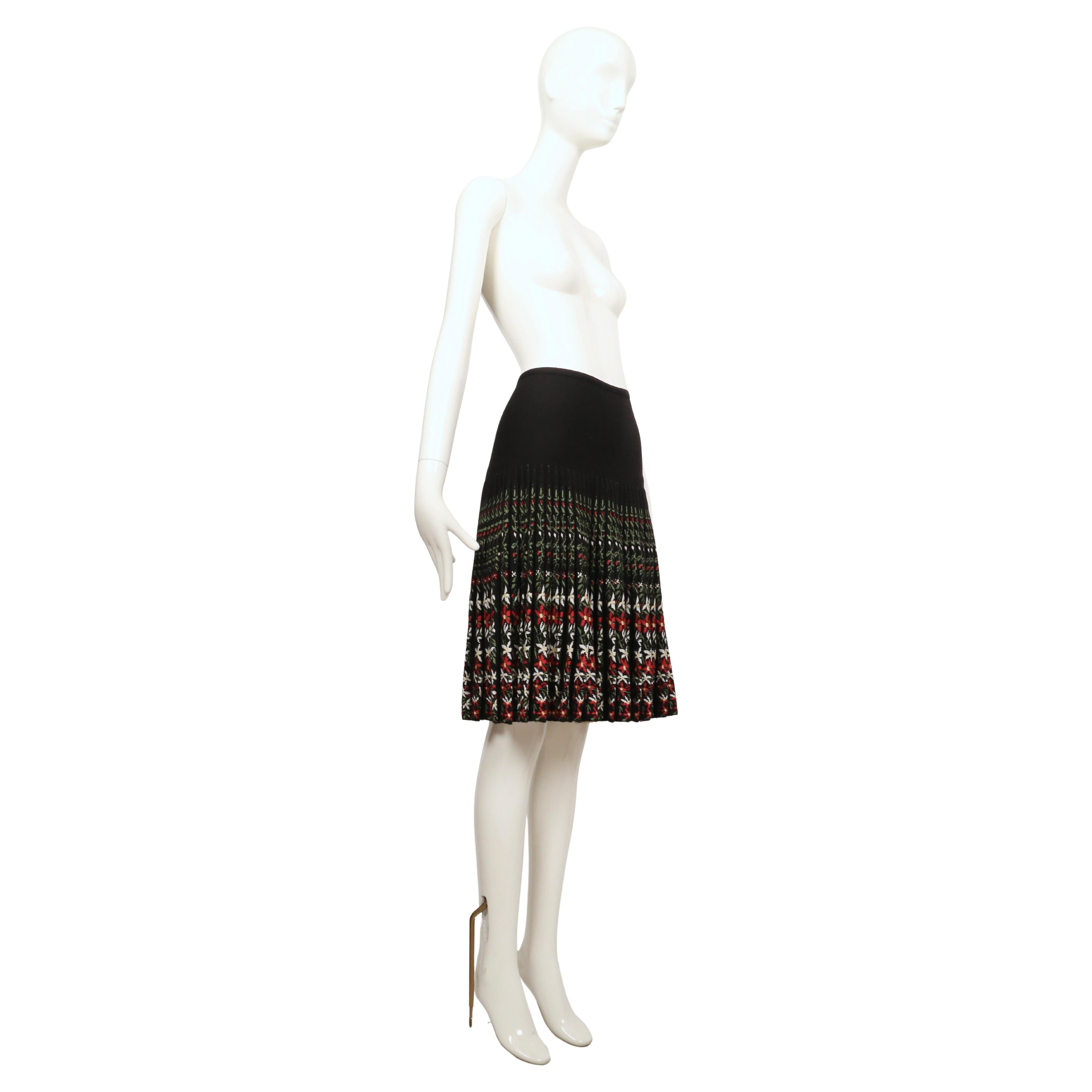2000 AZZEDINE ALAIA falda de punto de intarsia floral negra RUNWAY Negro en venta
