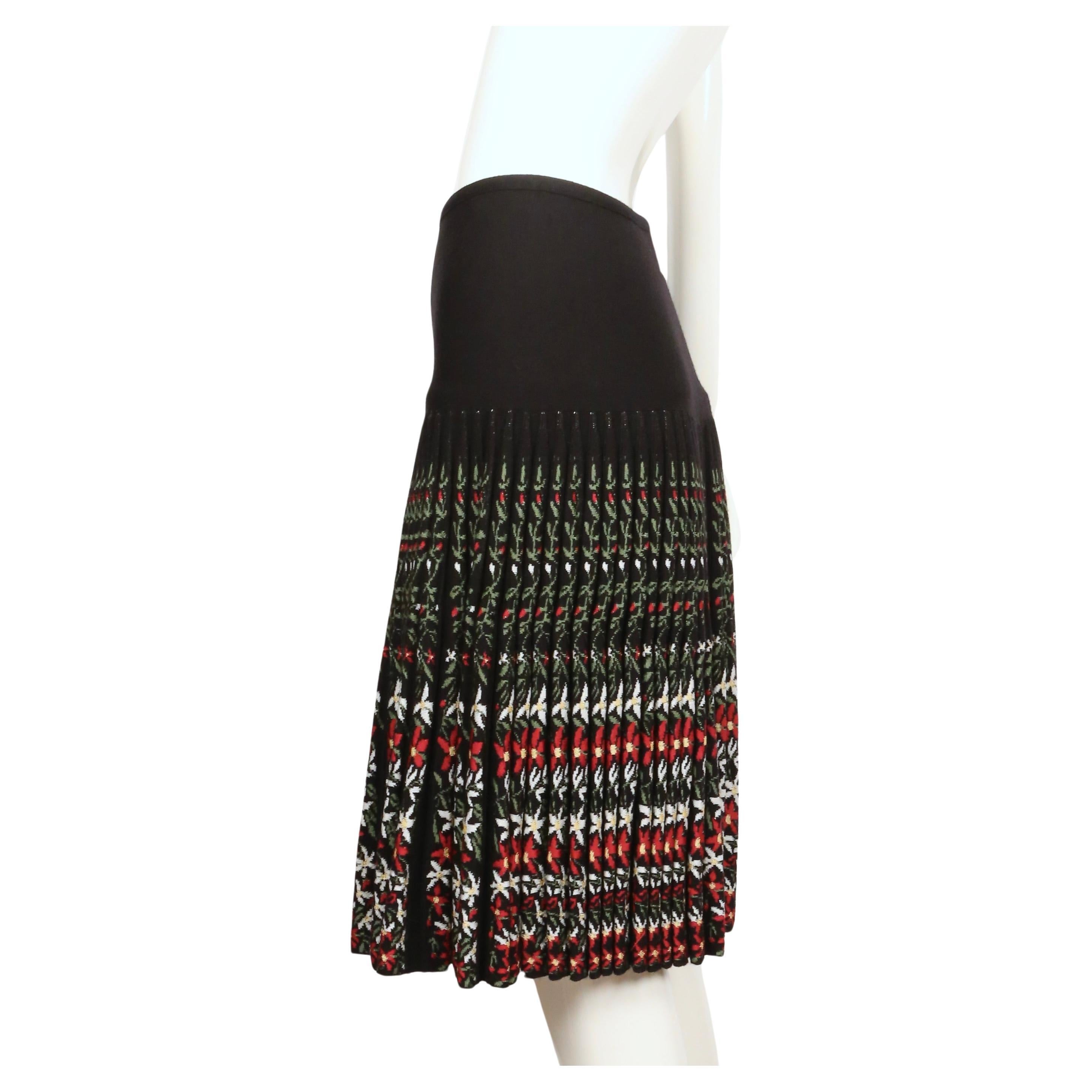 2000 AZZEDINE ALAIA falda de punto de intarsia floral negra RUNWAY en venta 3
