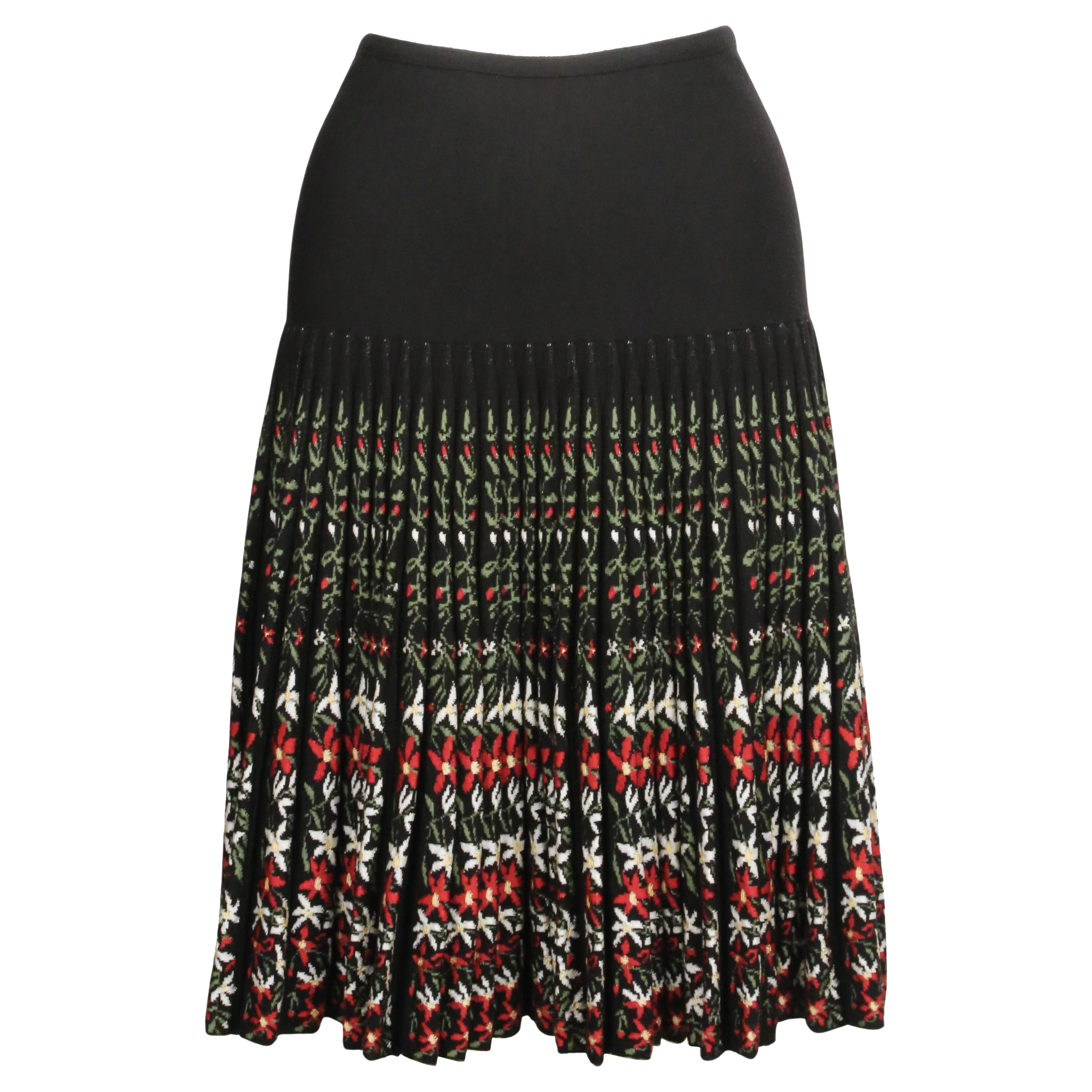 2000 AZZEDINE ALAIA black floral intarsia knit RUNWAY skirt