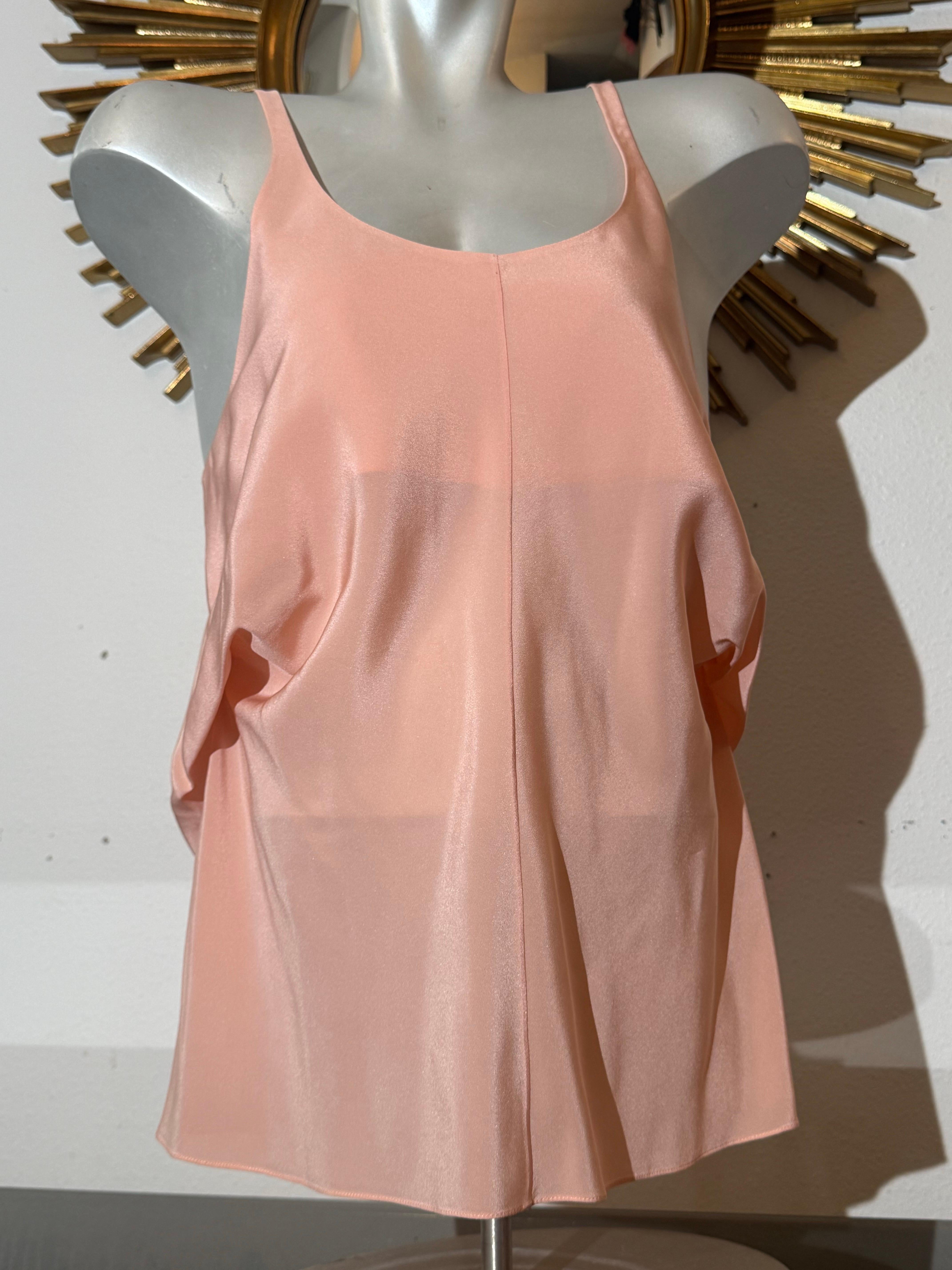 2000 Balenciaga Camisola de seda melocotón con espalda cruzada y detalles drapeados laterales en venta 3