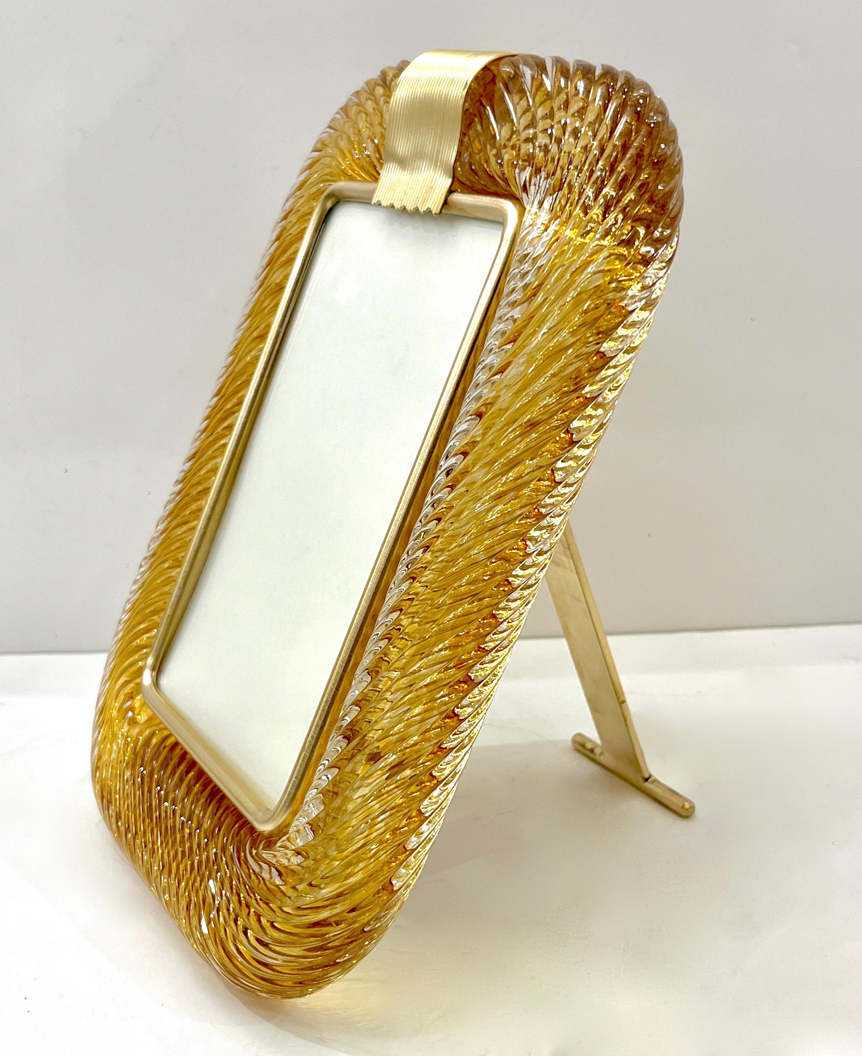 2000 Barovier Toso Italian Gold Crystal Twisted Murano Glass Brass Picture Frame 4