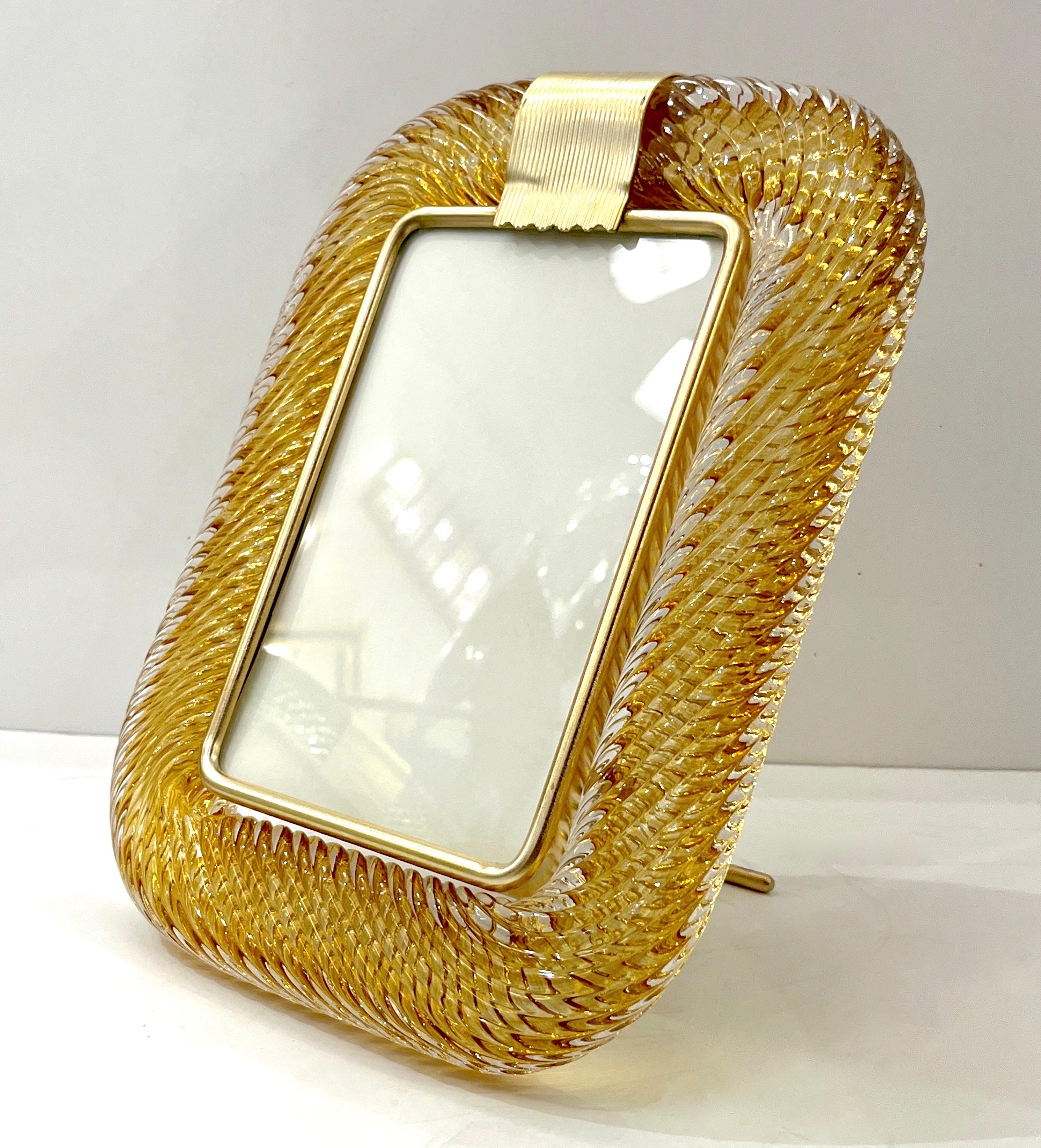 2000 Barovier Toso Italian Gold Crystal Twisted Murano Glass Brass Picture Frame 1