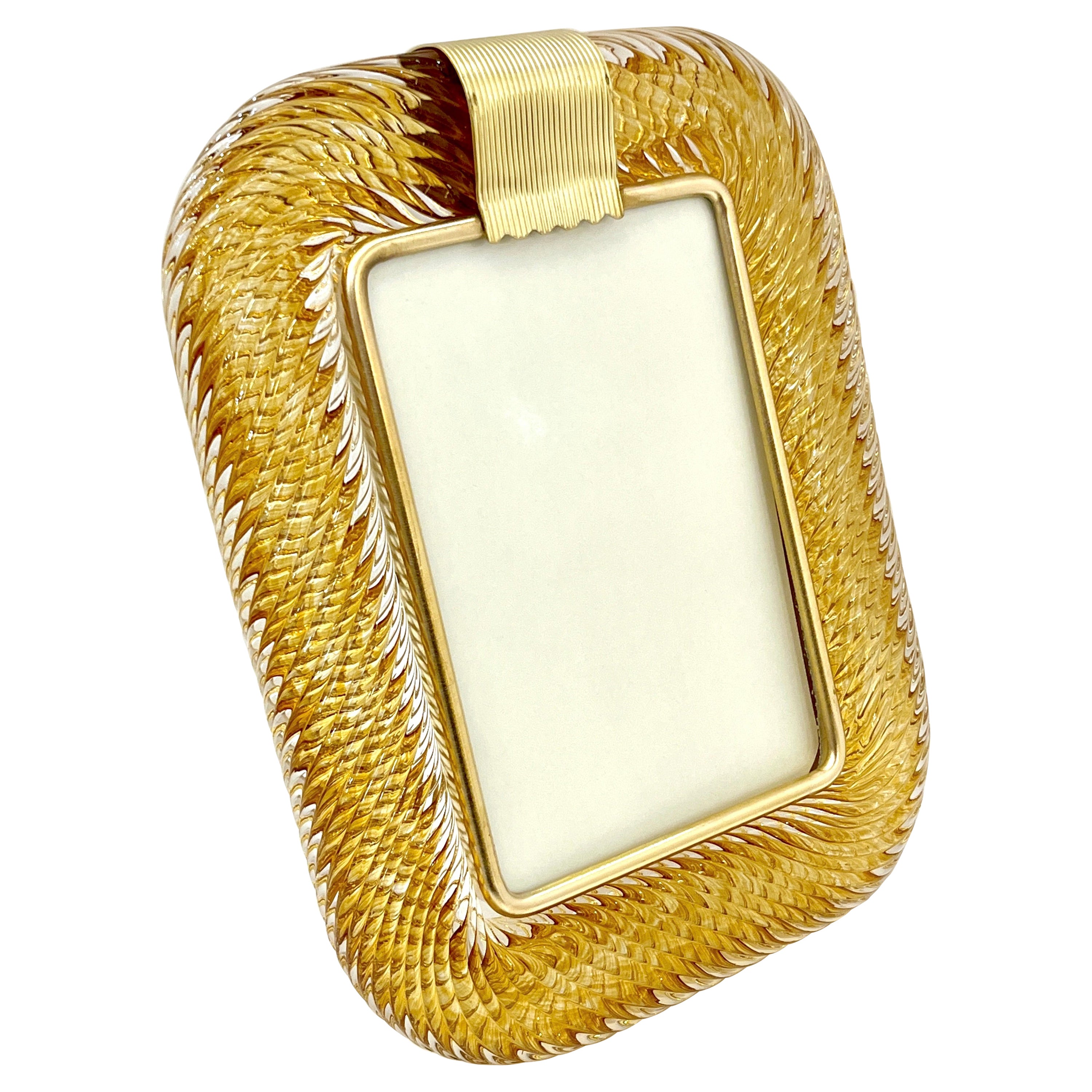 2000 Barovier Toso Italian Gold Crystal Twisted Murano Glass Brass Picture Frame
