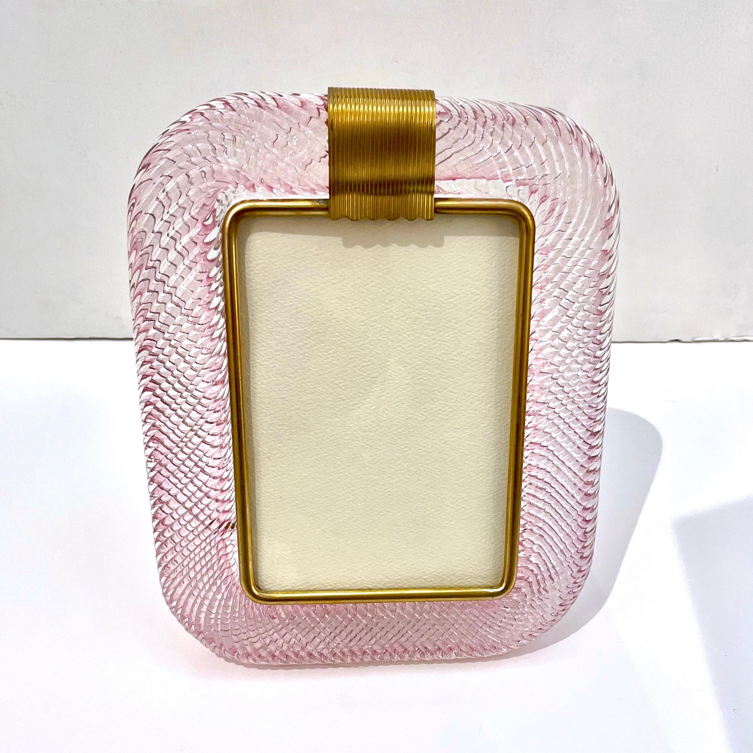 2000 Barovier Toso Italian Pink Crystal Twisted Murano Glass Brass Picture Frame 7