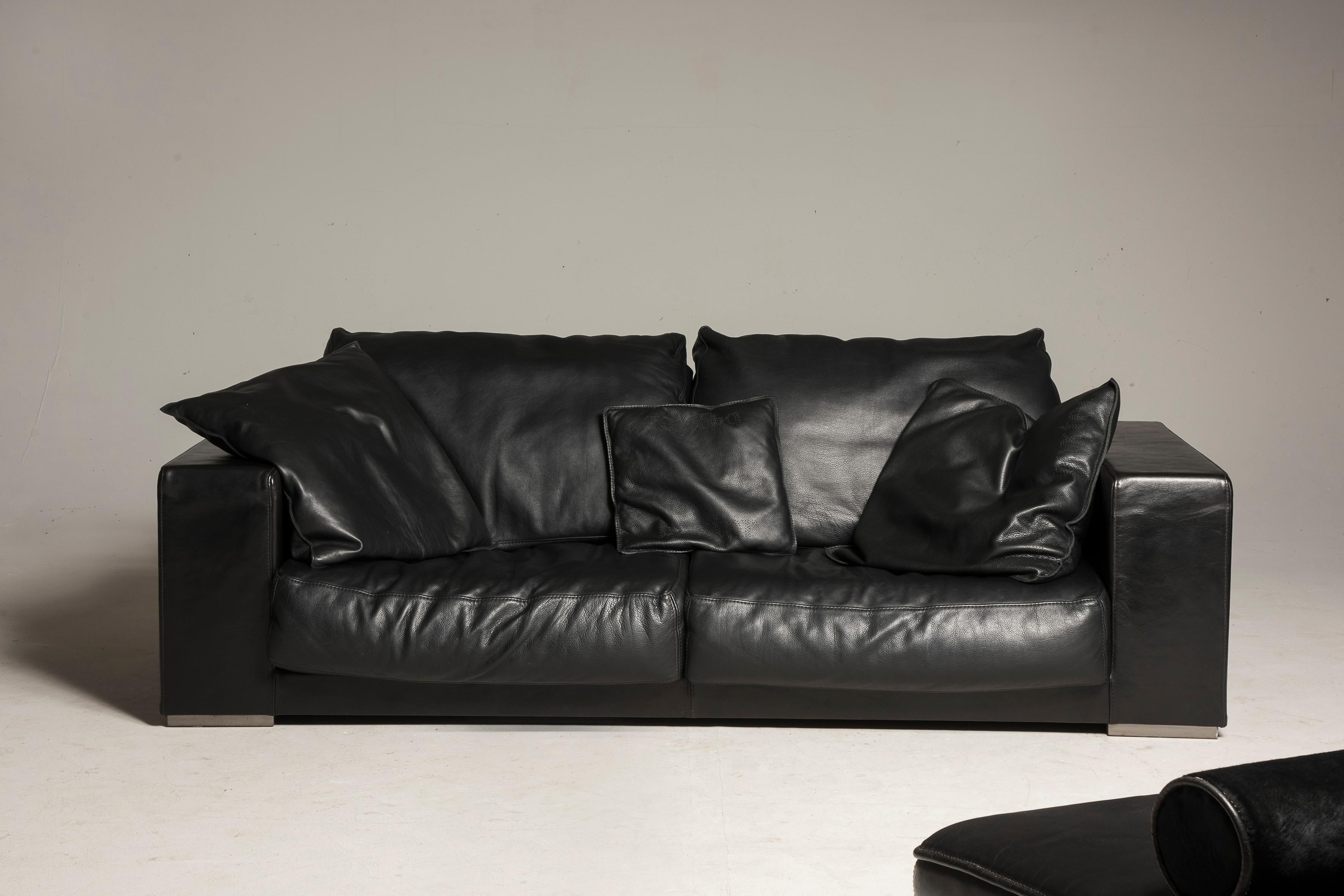2000 Baxter Black Leather Sofas and Coffee Table 4