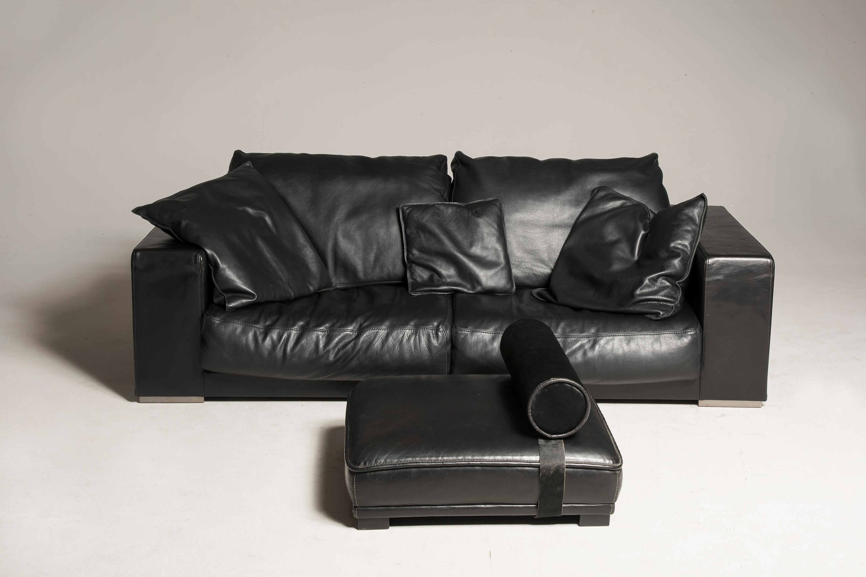 2000 Baxter Black Leather Sofas and Coffee Table 6