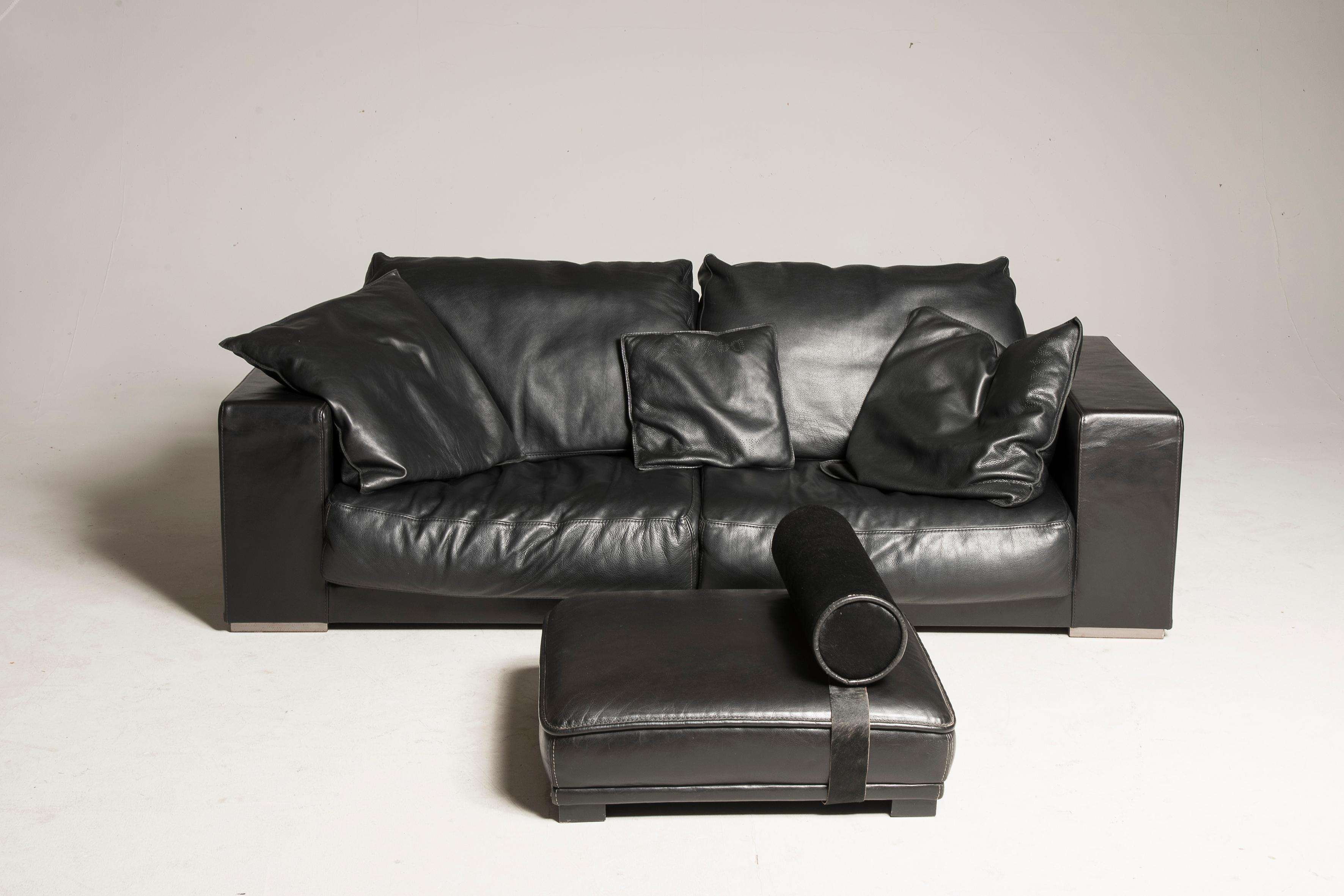 2000 Baxter Black Leather Sofas and Coffee Table 7