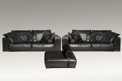 2000 Baxter Black Leather Sofas and Coffee Table