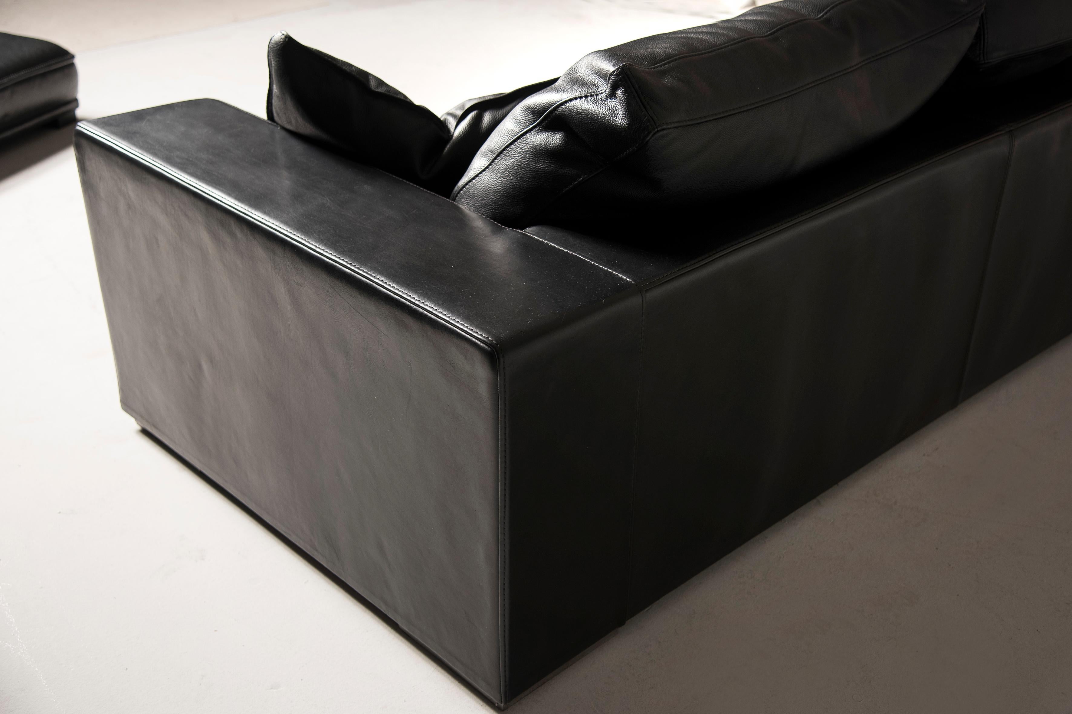 Modern 2000 Baxter Black Leather Sofas and Coffee Table