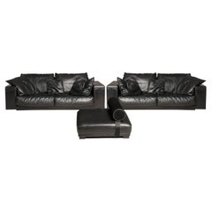 2000 Baxter Black Leather Sofas and Coffee Table