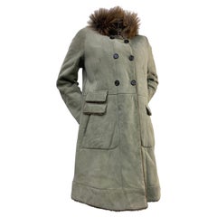2000 Brunello Cucinelli Aviator-Inspired Sage Suede Shearling Coat w Fur Collar