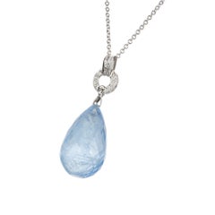 20.00 Carat Aqua Briolette Diamond Platinum Art Deco Style Pendant Necklace