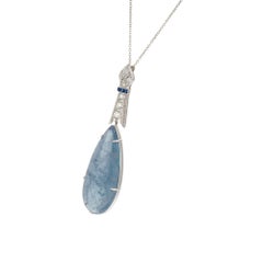 Collier pendentif Art déco en platine avec diamants, saphirs et aigue-marine de 20,00 carats